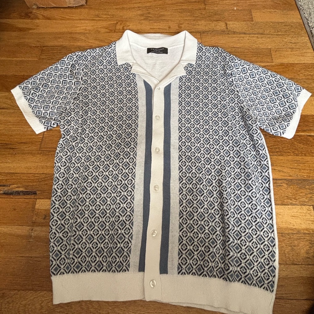 Primark Blue and White Casual Button Down Shirt